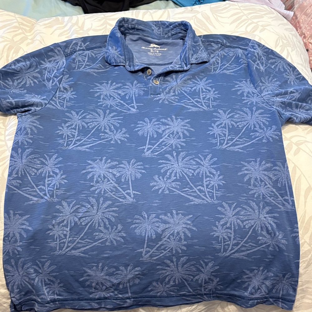 Tommy Bahama Blue Palm Pattern Polo Shirt